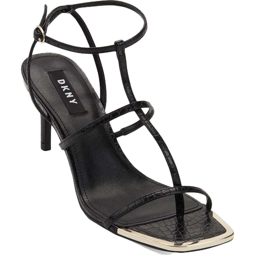 DKNY Women's Black Landon Square Toe Dress Sandal High Heels