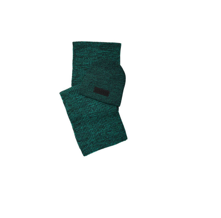 CALVIN KLEIN Men's Winter Knitted Scarf & Beanie Set with Logo in Green