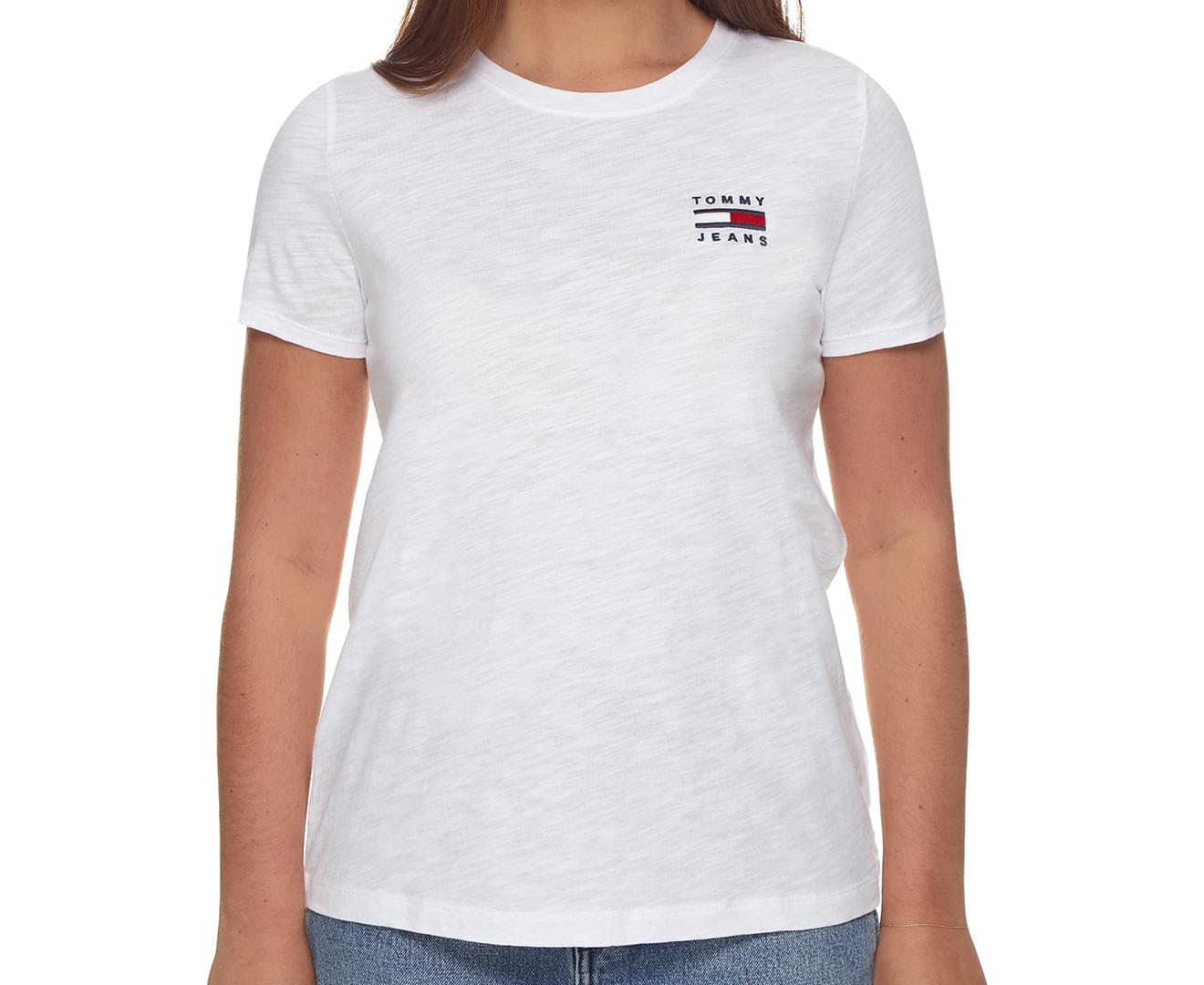 TOMMY HILFIGER Tommy Jeans Women's Small Embroidered Logo White T-shirt