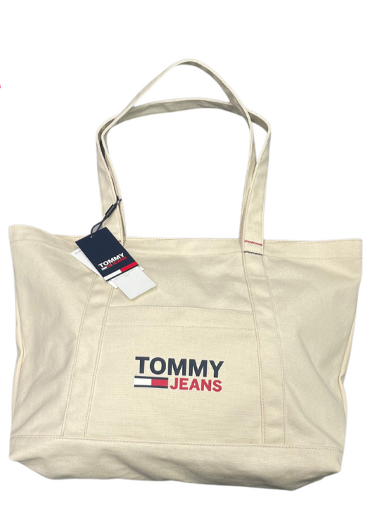 TOMMY HILFIGER TOMMY JEANS Logo Canvas Tote Bag in Cream