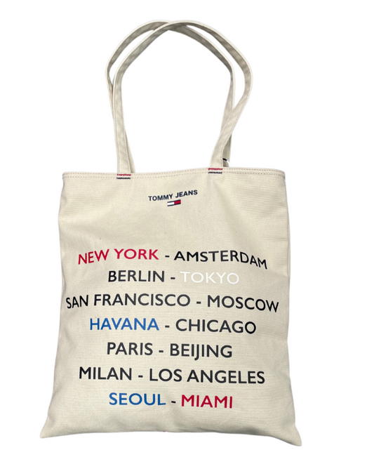 TOMMY HILFIGER TOMMY JEANS Logo City Canvas Tote Bag in Cream