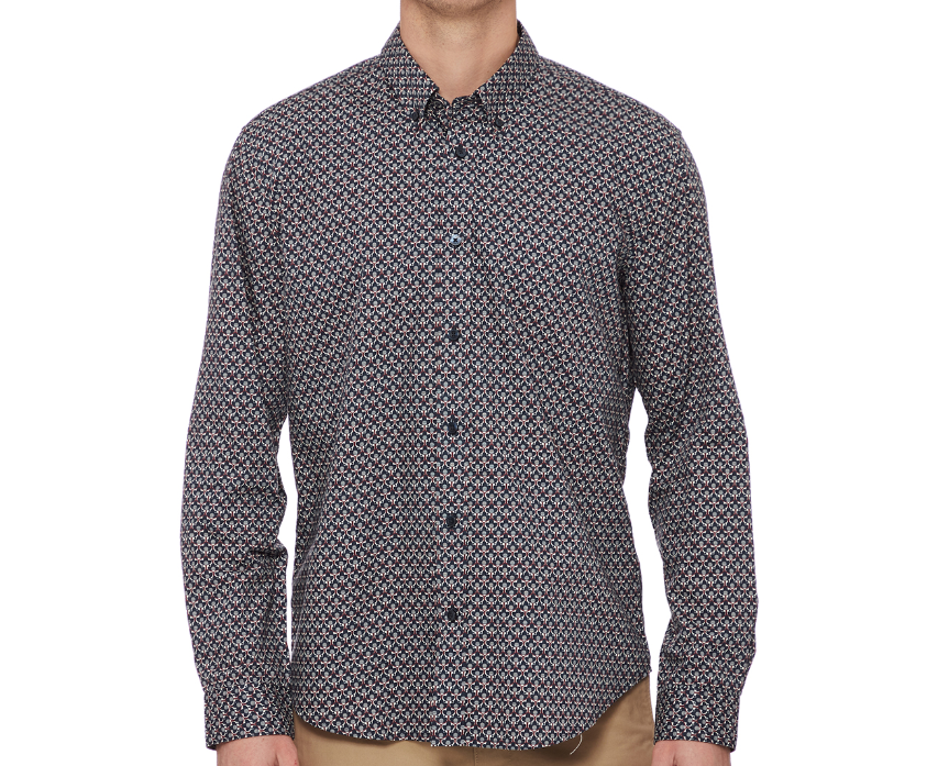 BEN SHERMAN Pattern Print Men's Shirt in Dark Navy/Maroon