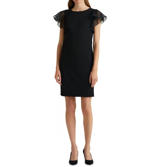 LAUREN RALPH LAUREN Women's Black Crepe Flutter Sleeve Dress