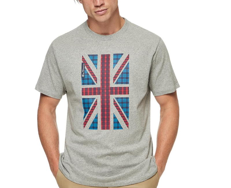 BEN SHERMAN Men's House Check Flag Graphic T-Shirt in Oxford Marle Grey