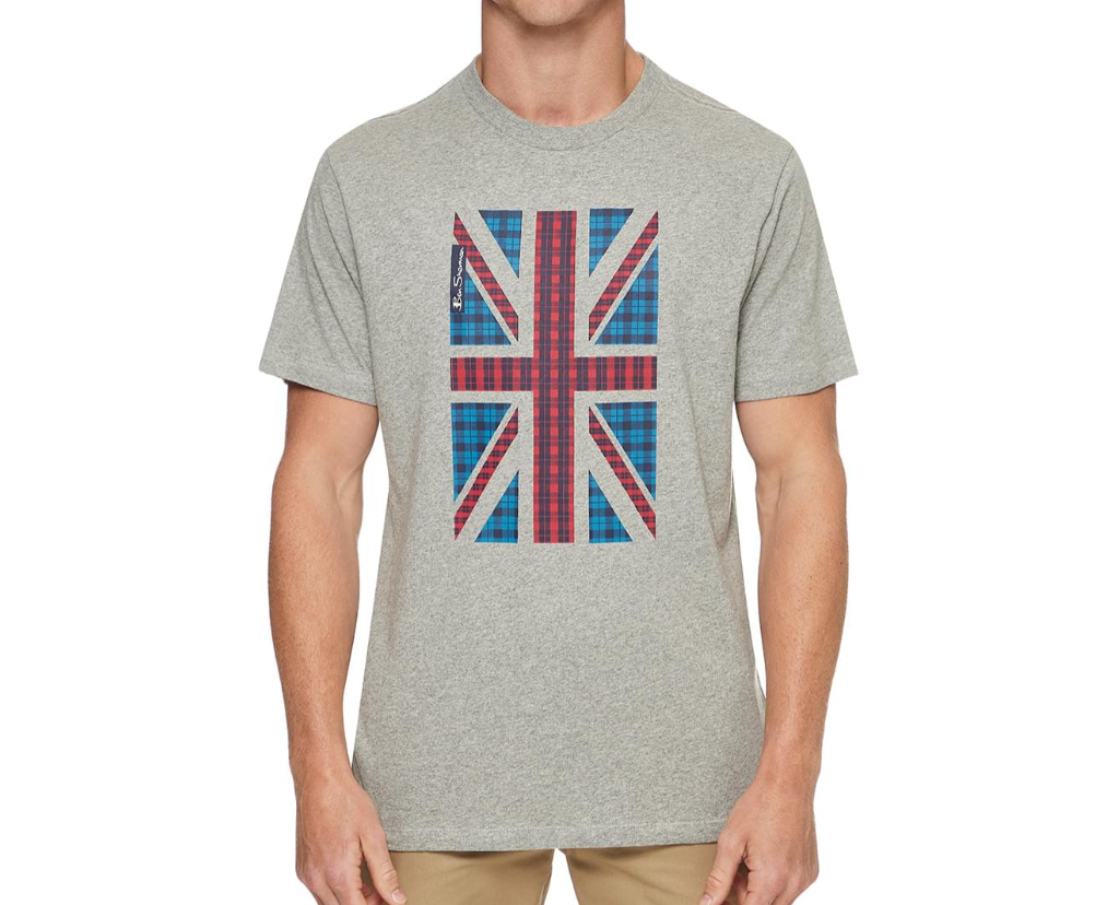 BEN SHERMAN Men's House Check Flag Graphic T-Shirt in Oxford Marle Grey