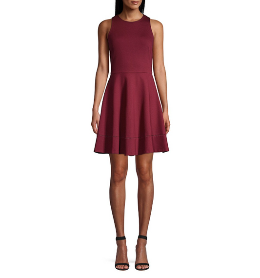 KATE SPADE Women's Ponte Fit and Flare Dress in Deep Fig Red