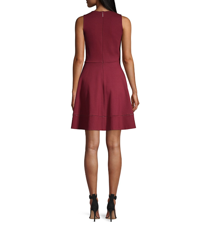KATE SPADE Women's Ponte Fit and Flare Dress in Deep Fig Red