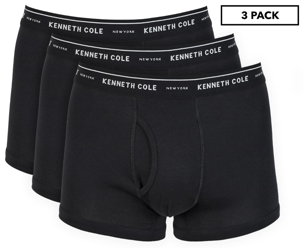 KENNETH COLE Men's Cotton Stretch Trunk Underwear 3 Pack - Black