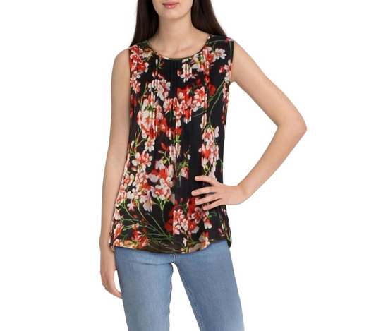 TOMMY HILFIGER Women's Sleeveless Pleated Floral Top