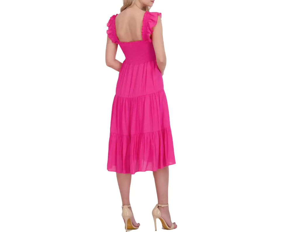 NANETTE LEPORE Women's Shirred Sleeveless Maxi Dress in Fuchsia Rose Pink