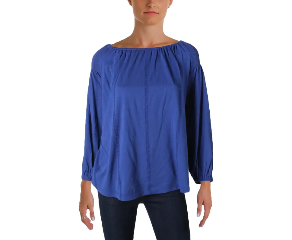 LAUREN RALPH LAUREN Women's Blue Raglan Sleeves Blouse Top