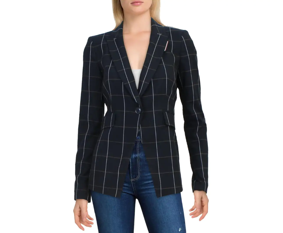 TOMMY HILFIGER Women's Navy Window Pane One Button Blazer