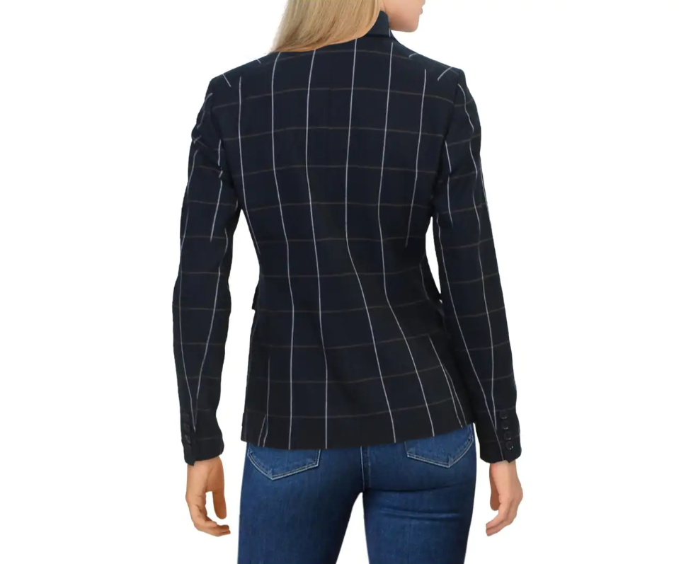 TOMMY HILFIGER Women's Navy Window Pane One Button Blazer