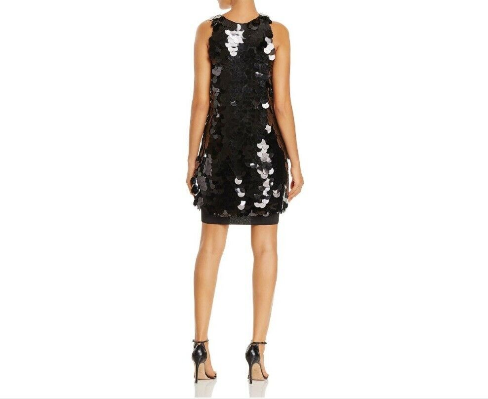 KENNETH COLE Women's Black High-Shine Paillettes Cocktail Dress